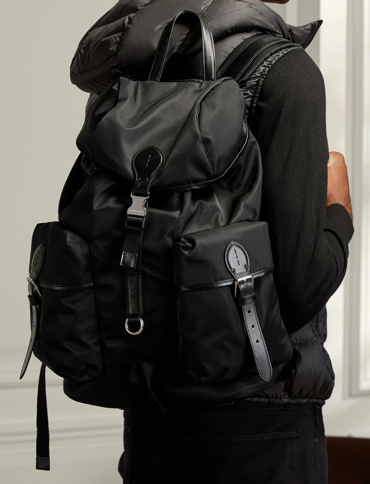 Ralph Lauren Purple Label Black Nylon Leather Twill Backpack New RRP £1,695 UK