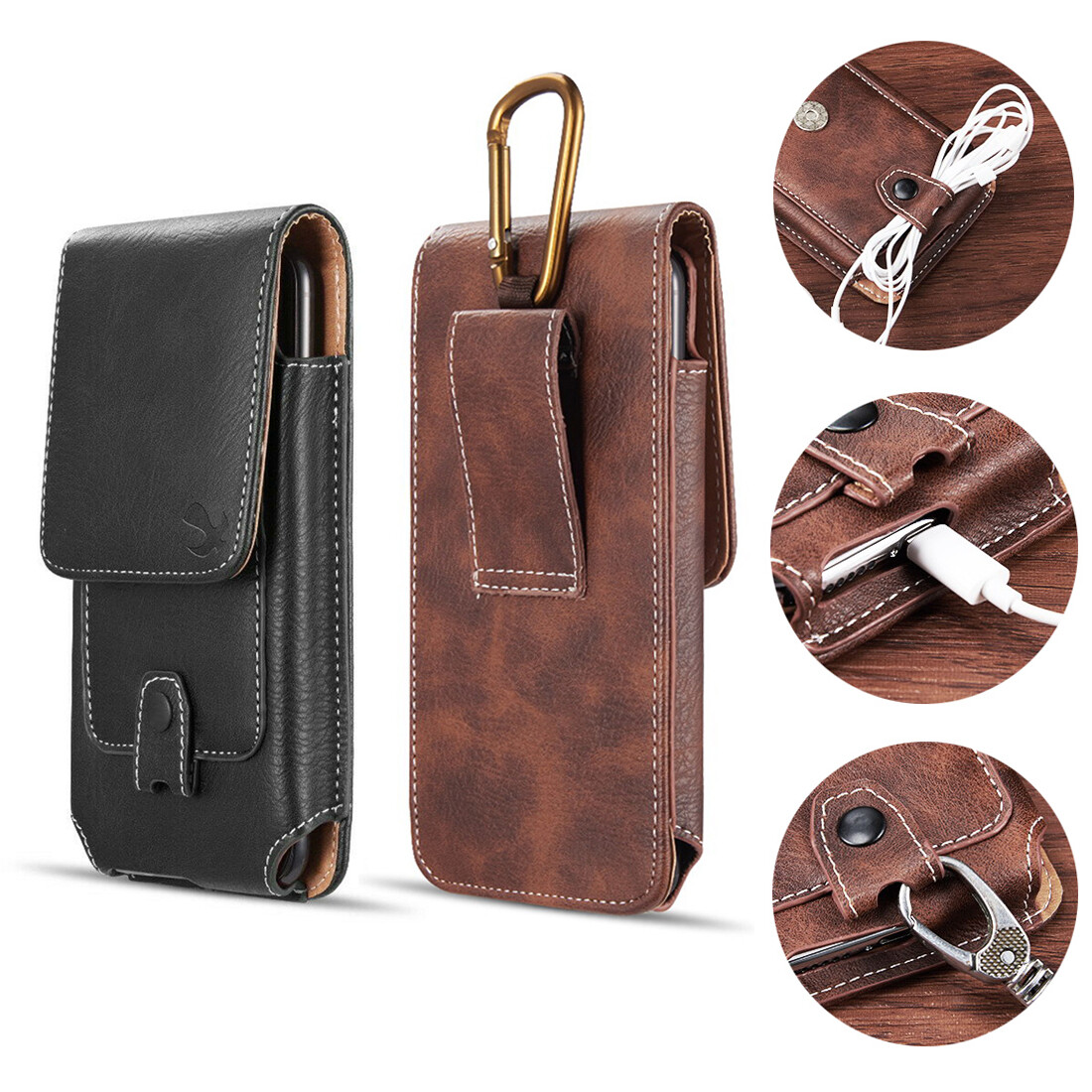 Cell Phone Case Pouch Holster w/ Belt Loop Metal Clip for Universal Smartphones
