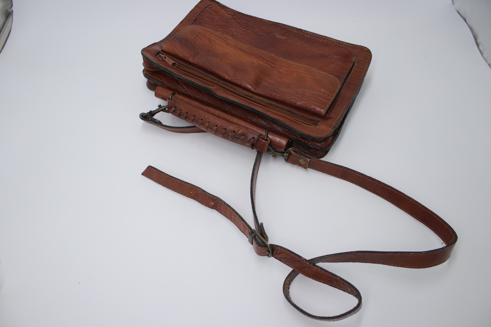 Vintage Morocco Brown Leather Shoulder Messenger Briefcase Bag