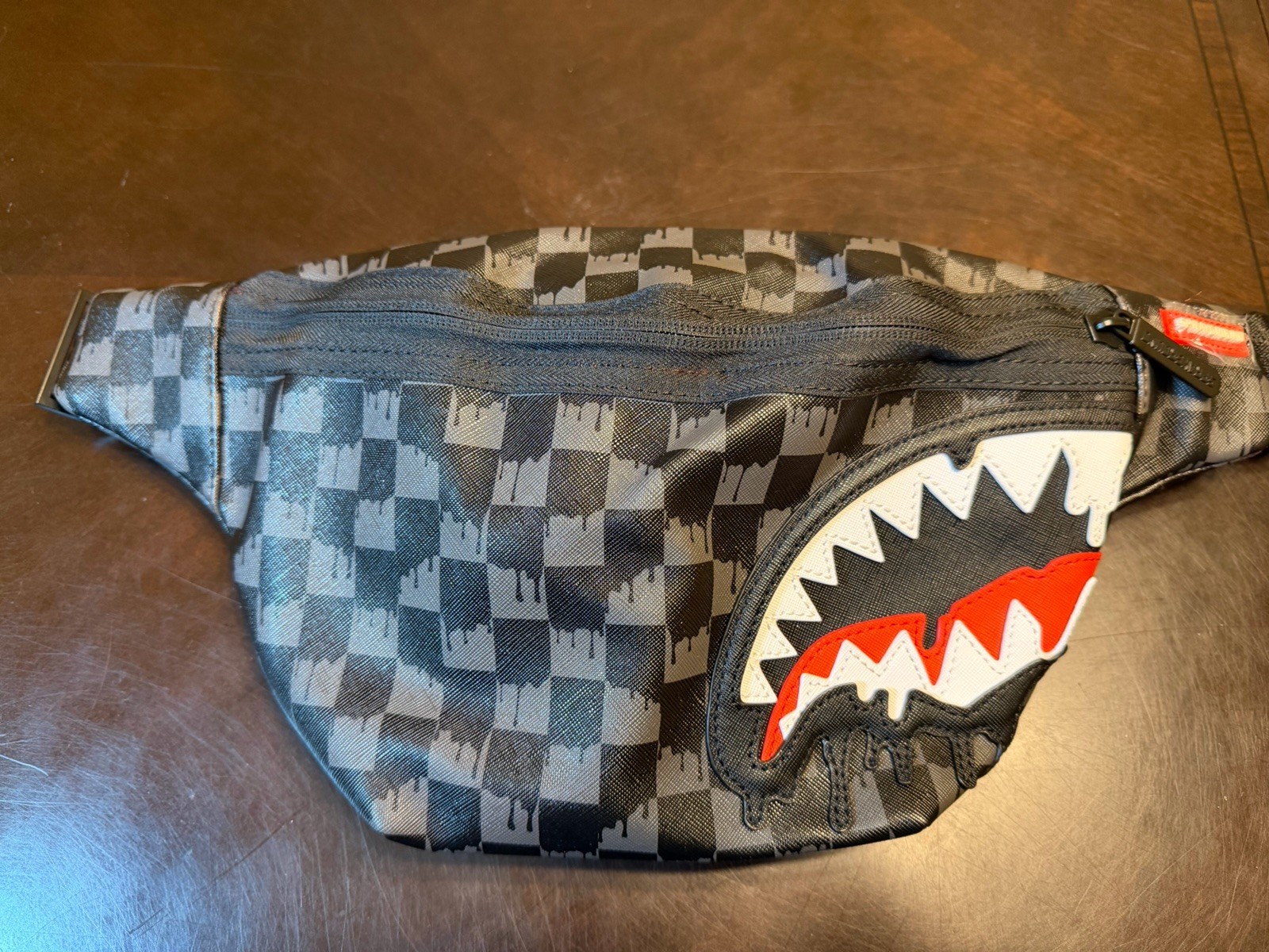 New Sprayground Shark Mouth Black Gray Crossbody Fanny Pack Bag Large