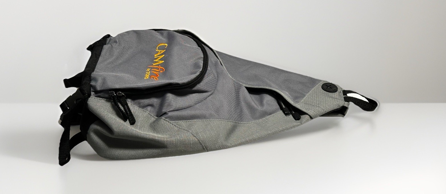 Messenger Bag Gray Nylon Canvas Zip Close Padded Strap Mesh Pocket CamFire