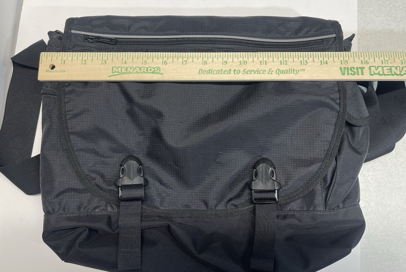 LL Bean Messenger Bag Black Laptop Reflective Front Flap Crossbody Top Handle