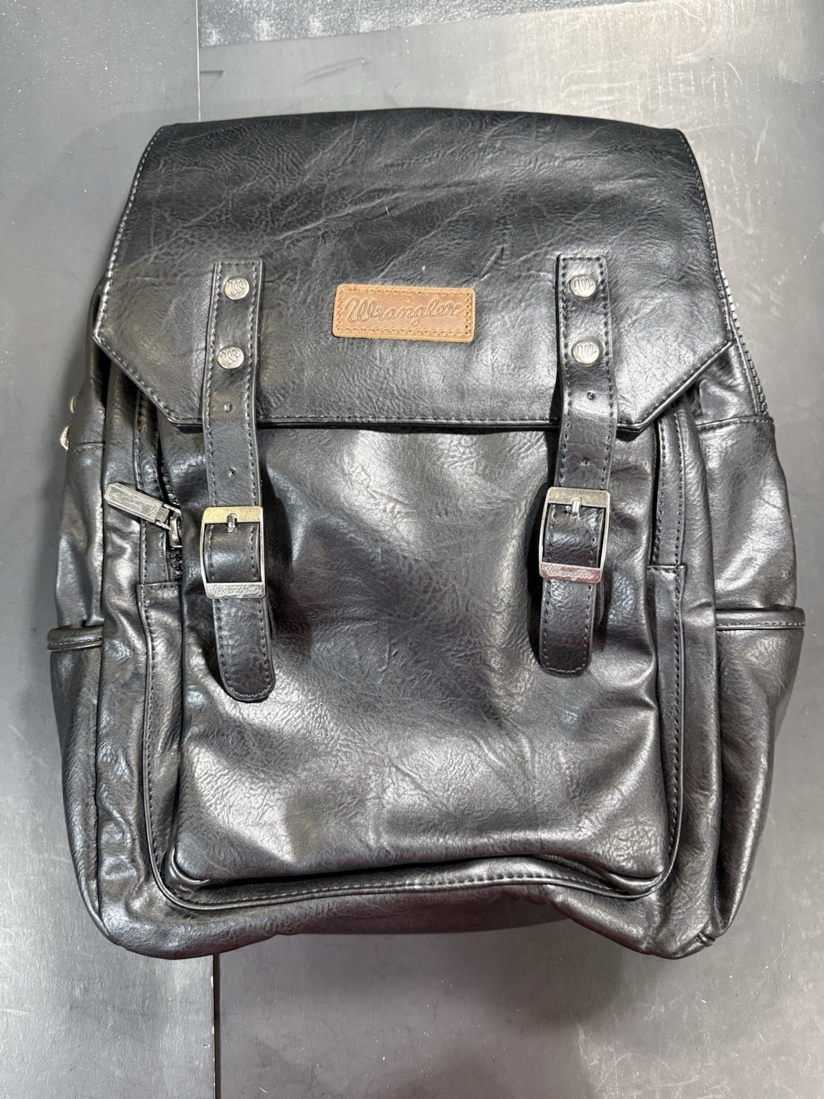 Montana West × Wrangler Black Vegan Leather Laptop Backpack for Women Men Unisex
