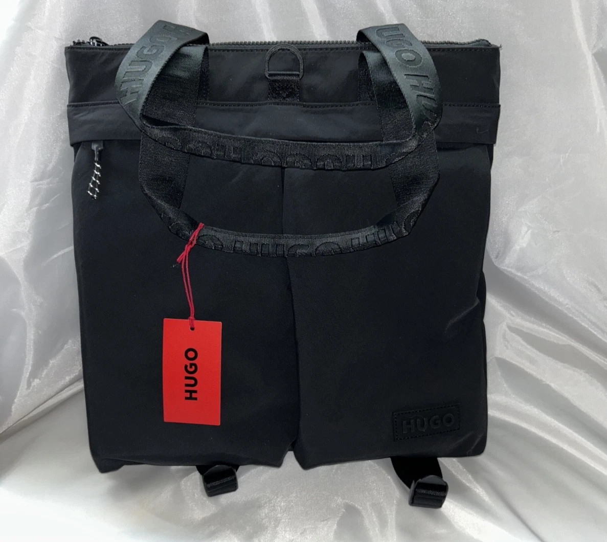 HUGO BOSS LOGO TARIC CONVERTIBLE BACKPACK TOTE – BLACK