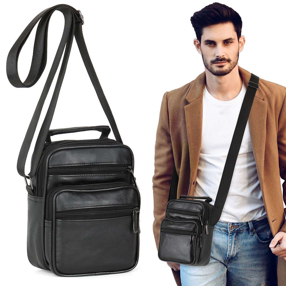 Genuine Leather Handbag for Men Sling Bags Small Shoulder Bag Crossbody Travel
