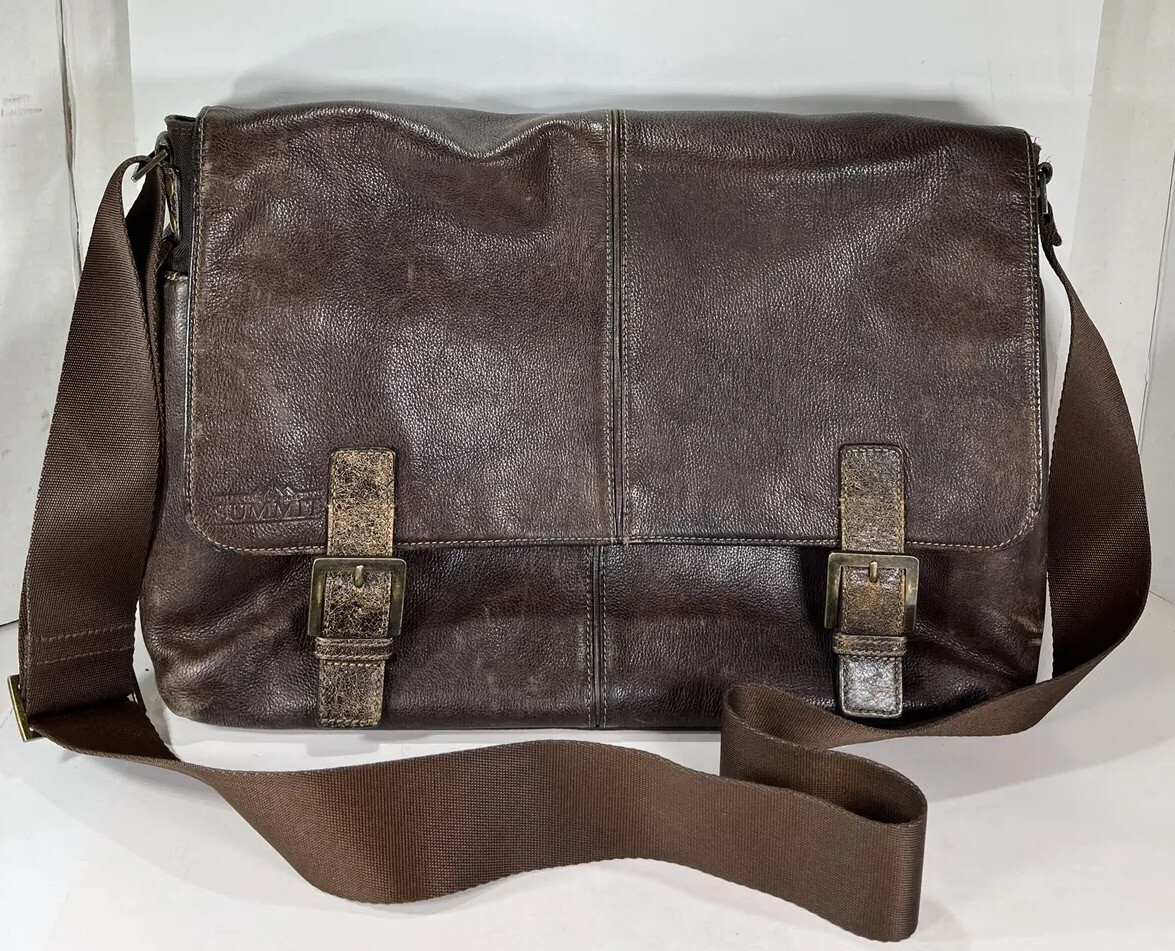Boconi Summit Brown Leather Laptop Messenger Briefcase Bag – Heavily Distressed