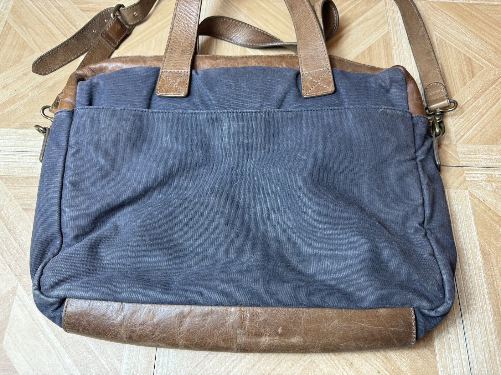 Cole Haan Navy Blue Large Travel Or Day Canvas With Leather Trim Duffle Handbag