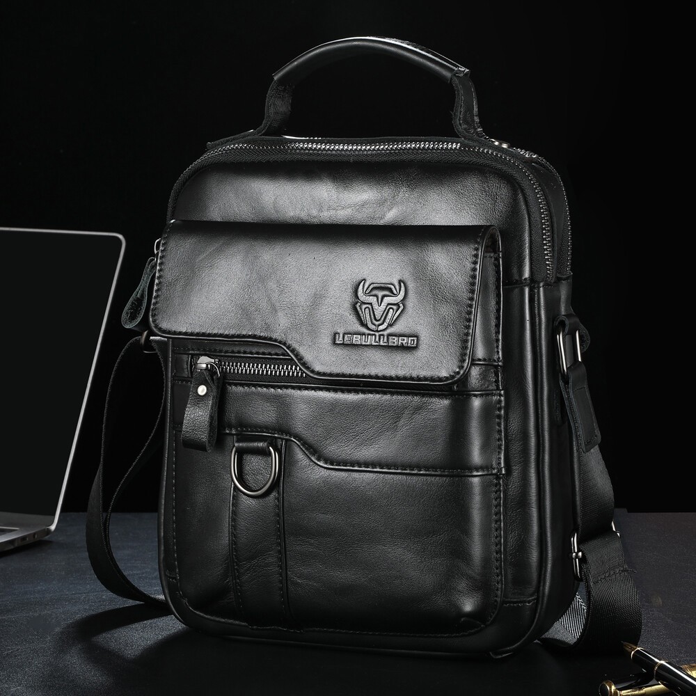 LEBULLBRO Mens Leather Shoulder Bag Medium Business Sling Bag Crossbody Bags M