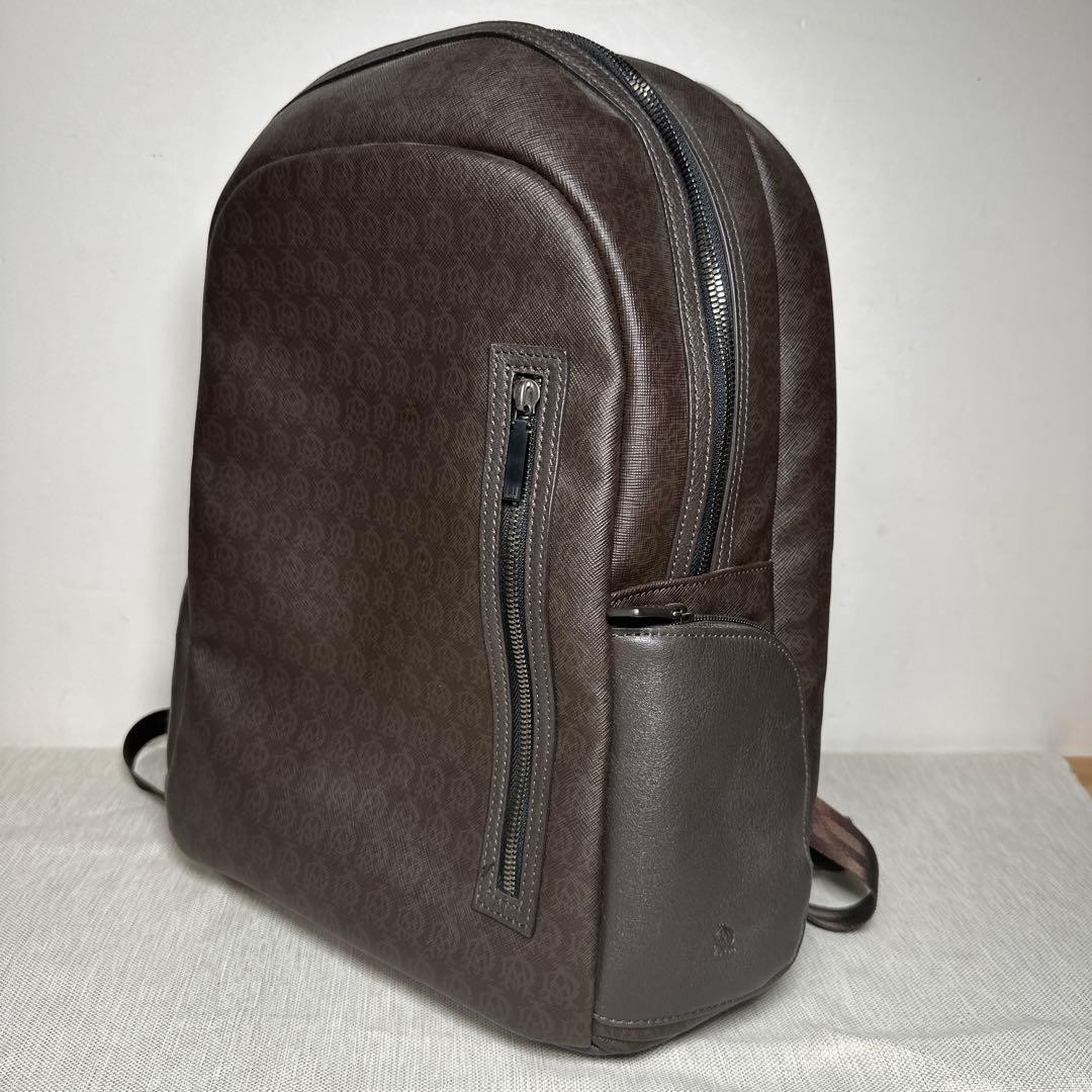 Dunhill Windsor Backpack Bag w/ Umbrella Brown PVC Canvas AD Logo Monogram Men’s