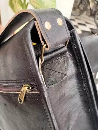 New Men’s Vintage Genuine Leather Laptop Messenger Bag Handmade Black Briefcase