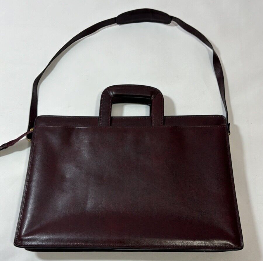 Protocol Portfolio Briefcase Split Leather Double Gusset Burgundy Red Brown