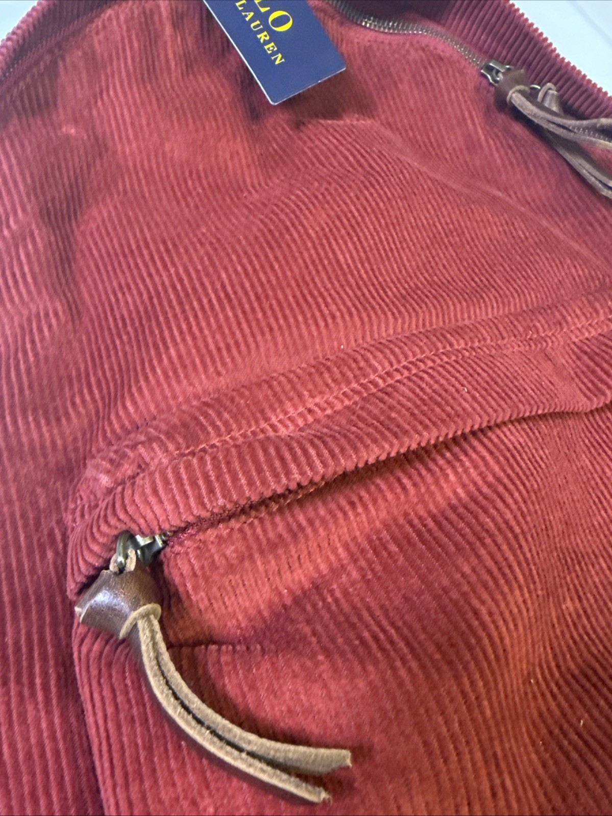 POLO RALPH LAUREN Red Corduroy Backpack, Bag. Logo, Handle & Straps-NEW
