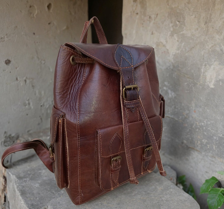 50% Off Moroccan leather Backpack , Unisex Leather Backpack 13 x 10 x 6