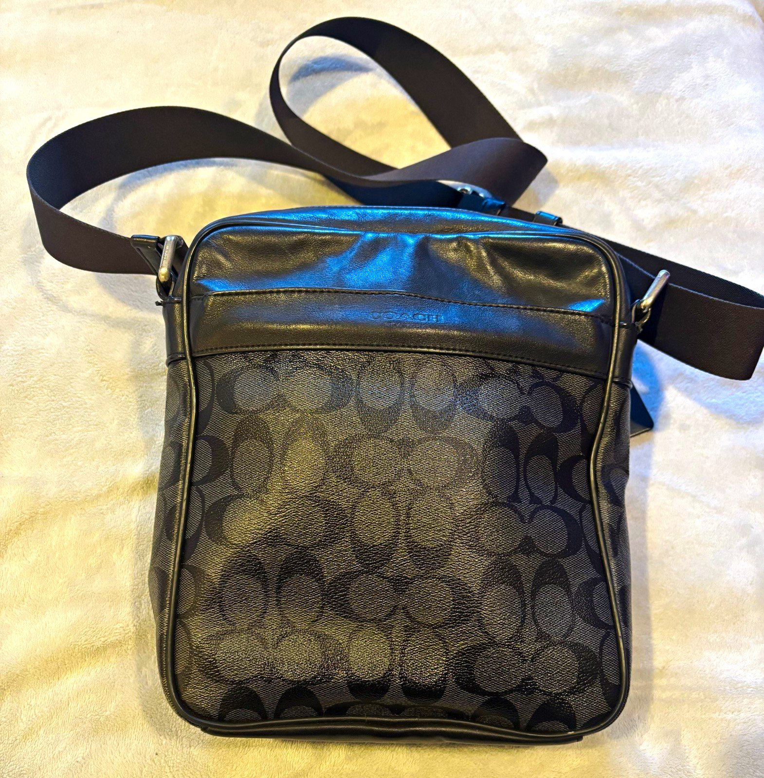 Coach Signature Logo Crossbody Bag Black/Gray Zip Adjustable Strap Men