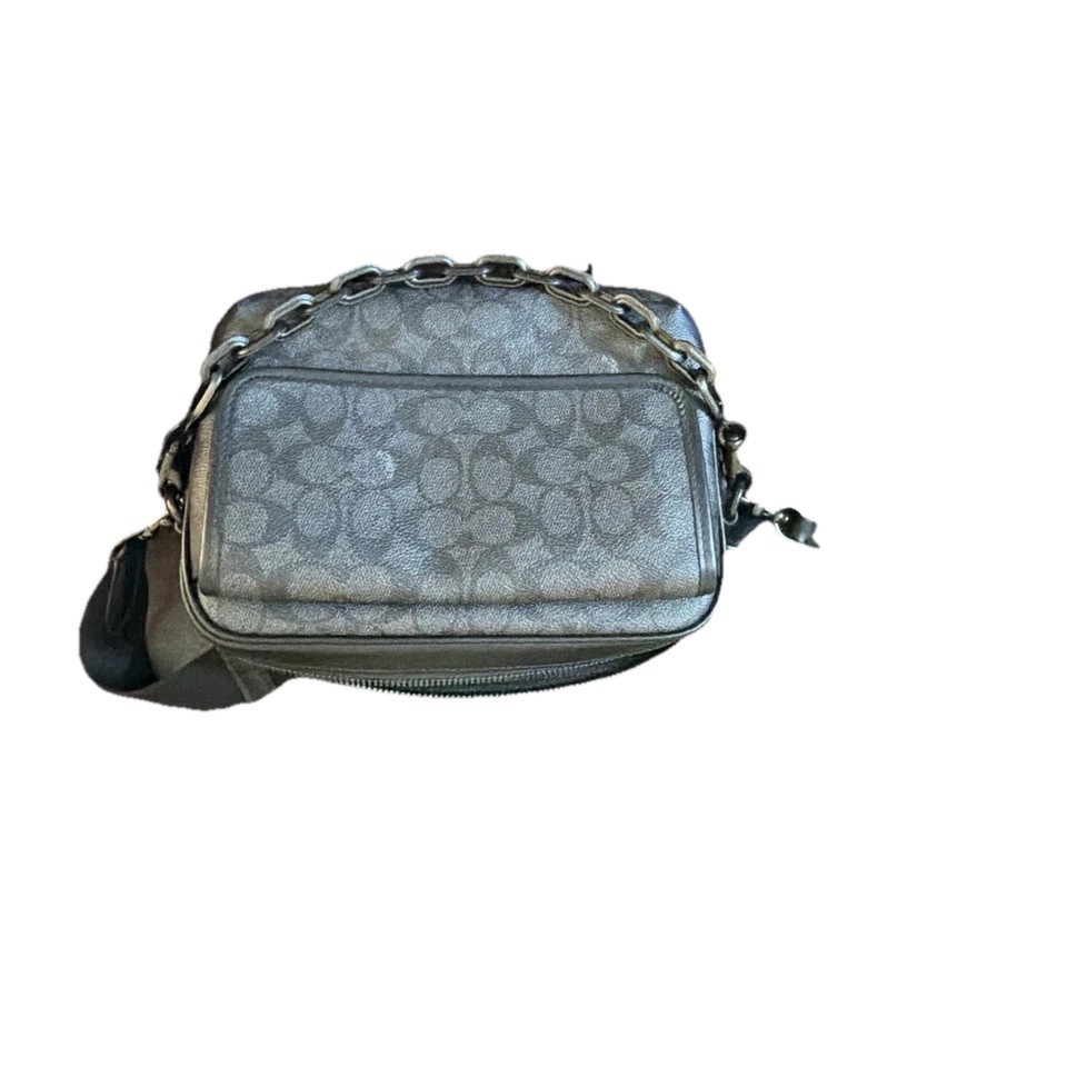 Coach Signature Logo Crossbody Bag Black/Gray Zip Chain Detail w/ Dust Bag