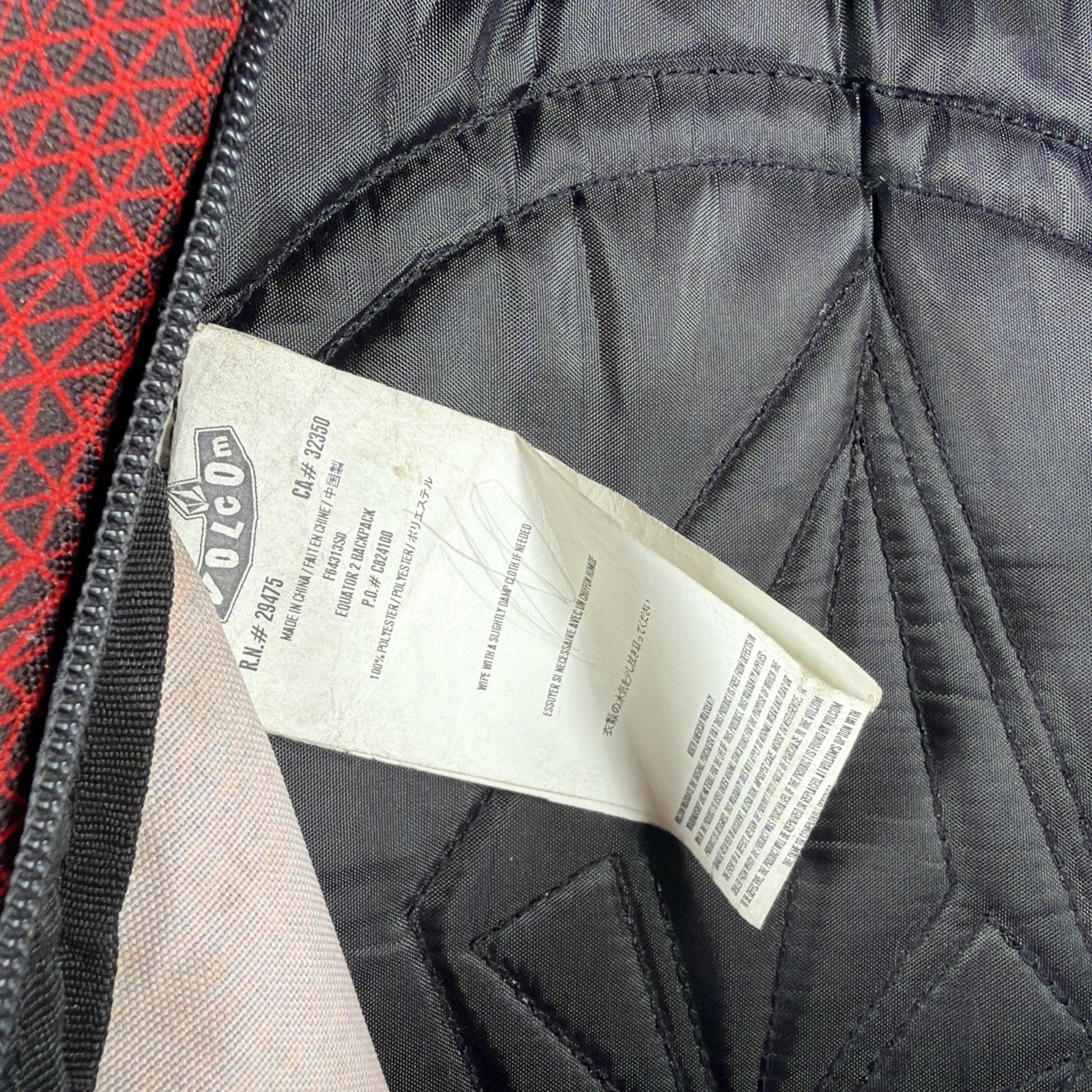 VOLCOM Stone Logo Backpack Red Black Geometric Crosshatch Grid Skate School Bag