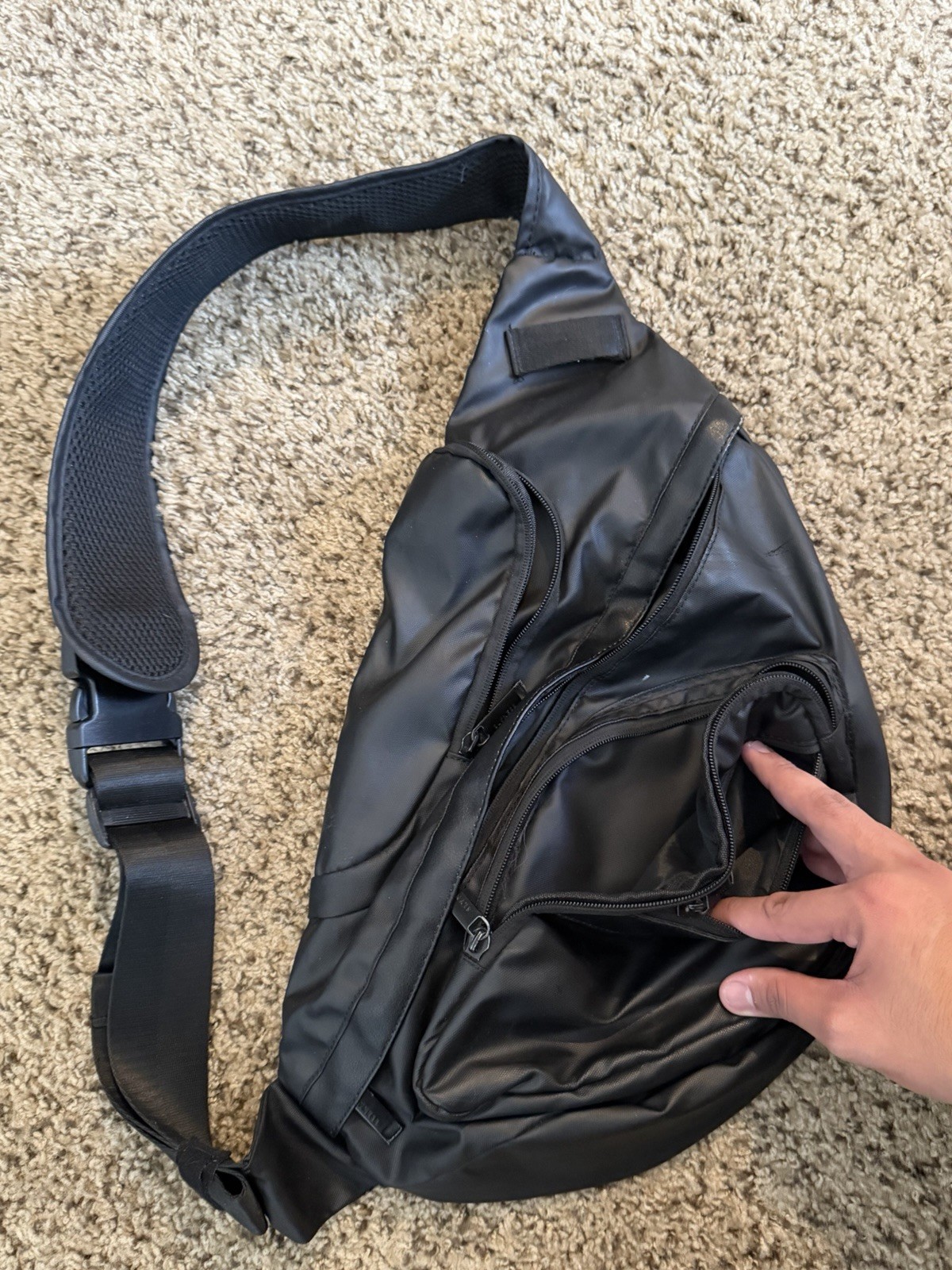 SENS A’TS Black Men’s Crossbody Sling Bag, Zip Closure, Adjustable Strap