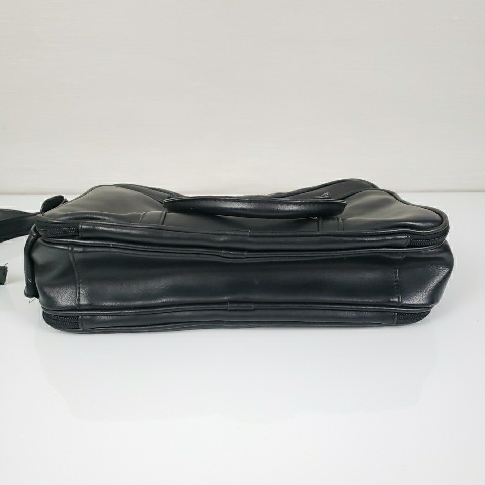 Faux Leather Messenger Bag Briefcase Satchel Black Silver Tone Pockets