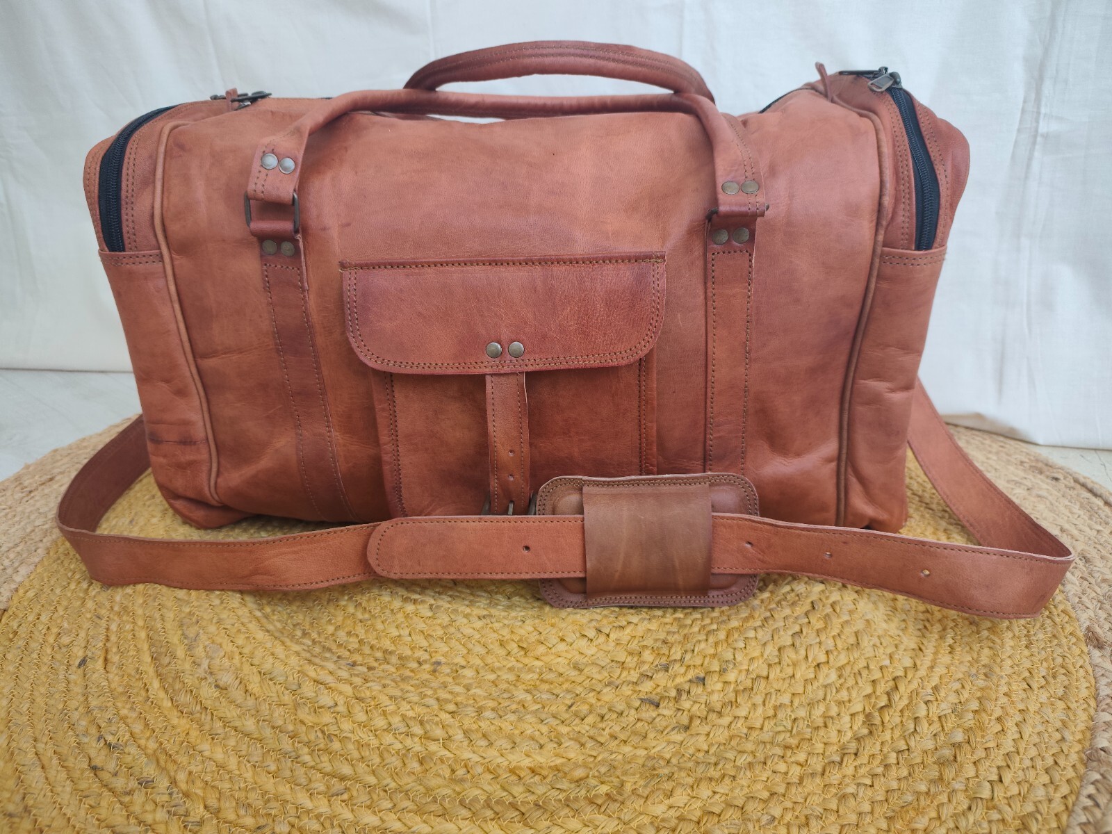 Leather 21-Inch Vintage Duffel Bag – Full Grain Leather Travel, Gym, Sports