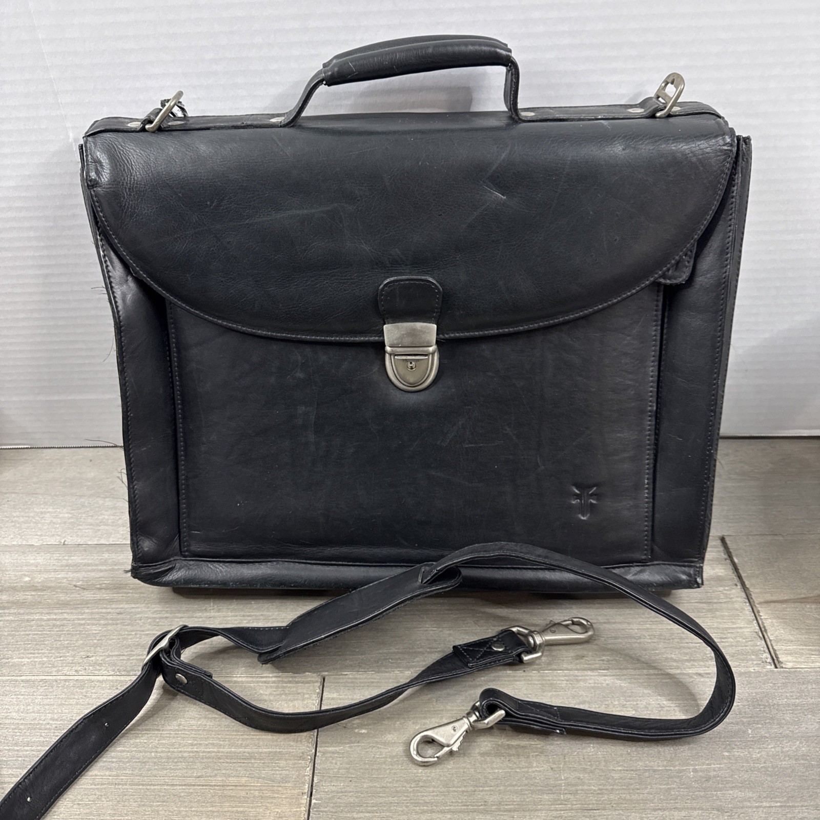 Vintage Frye Leather Top Handle Portfolio Briefcase Black w/ Shoulder Strap