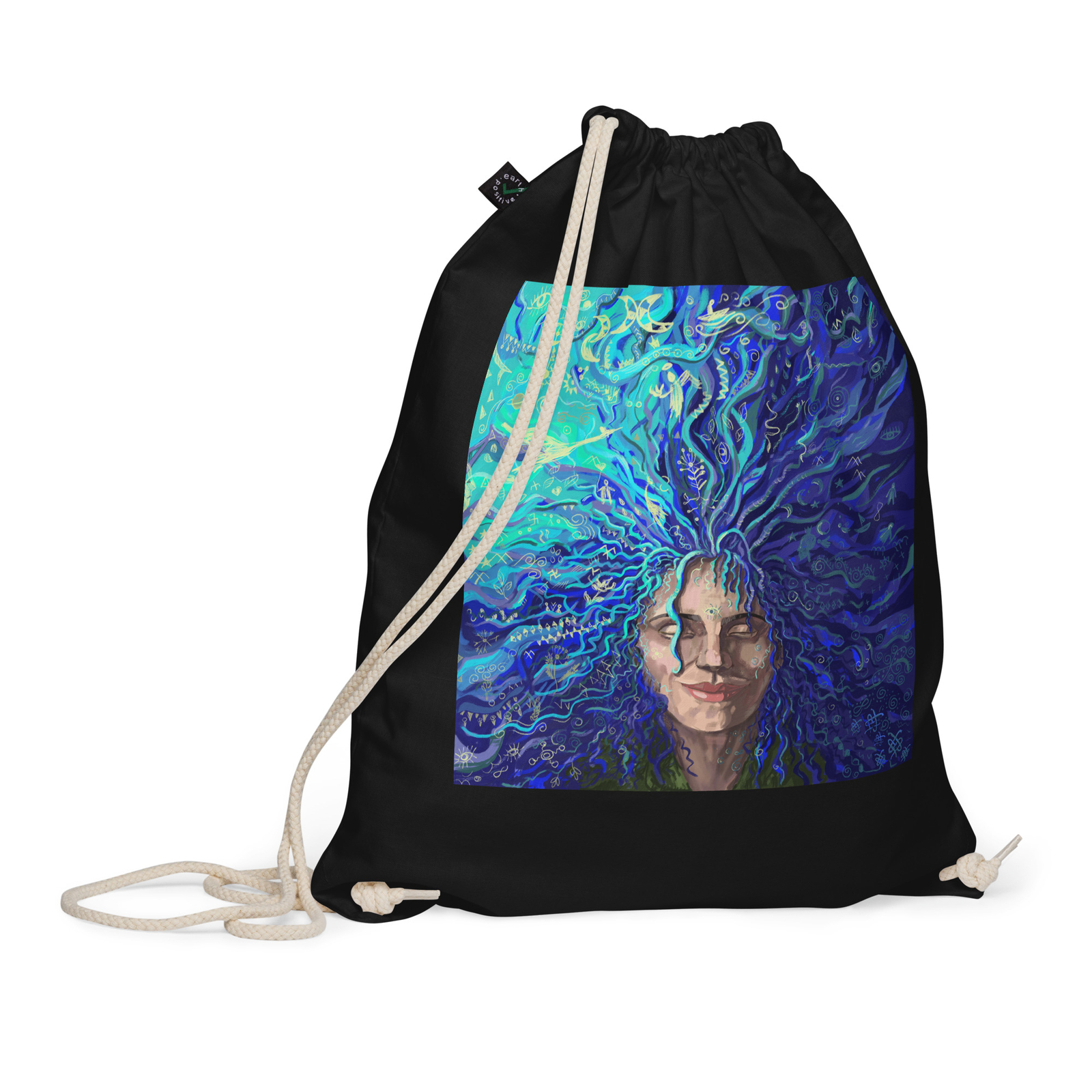 Organic cotton drawstring bag with a print of my painting “Sound in silence”