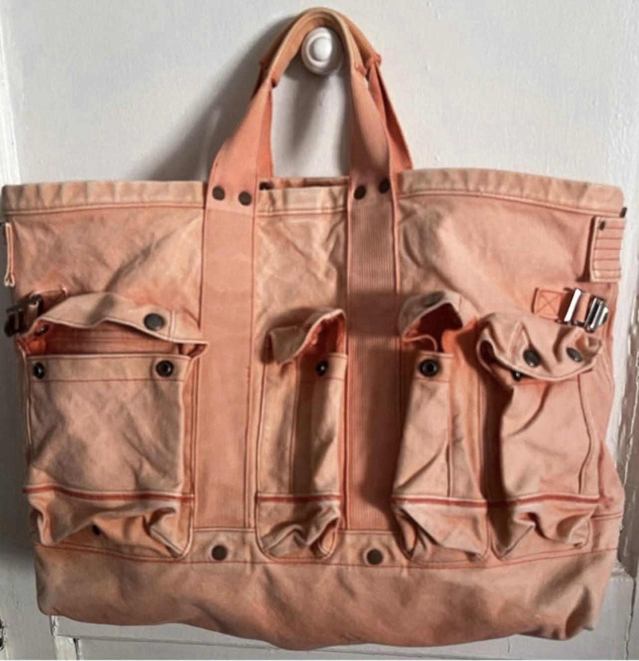 Polo Ralph Lauren Large Vintage Faded Orange Tote Bag With Snap Closure Pockets