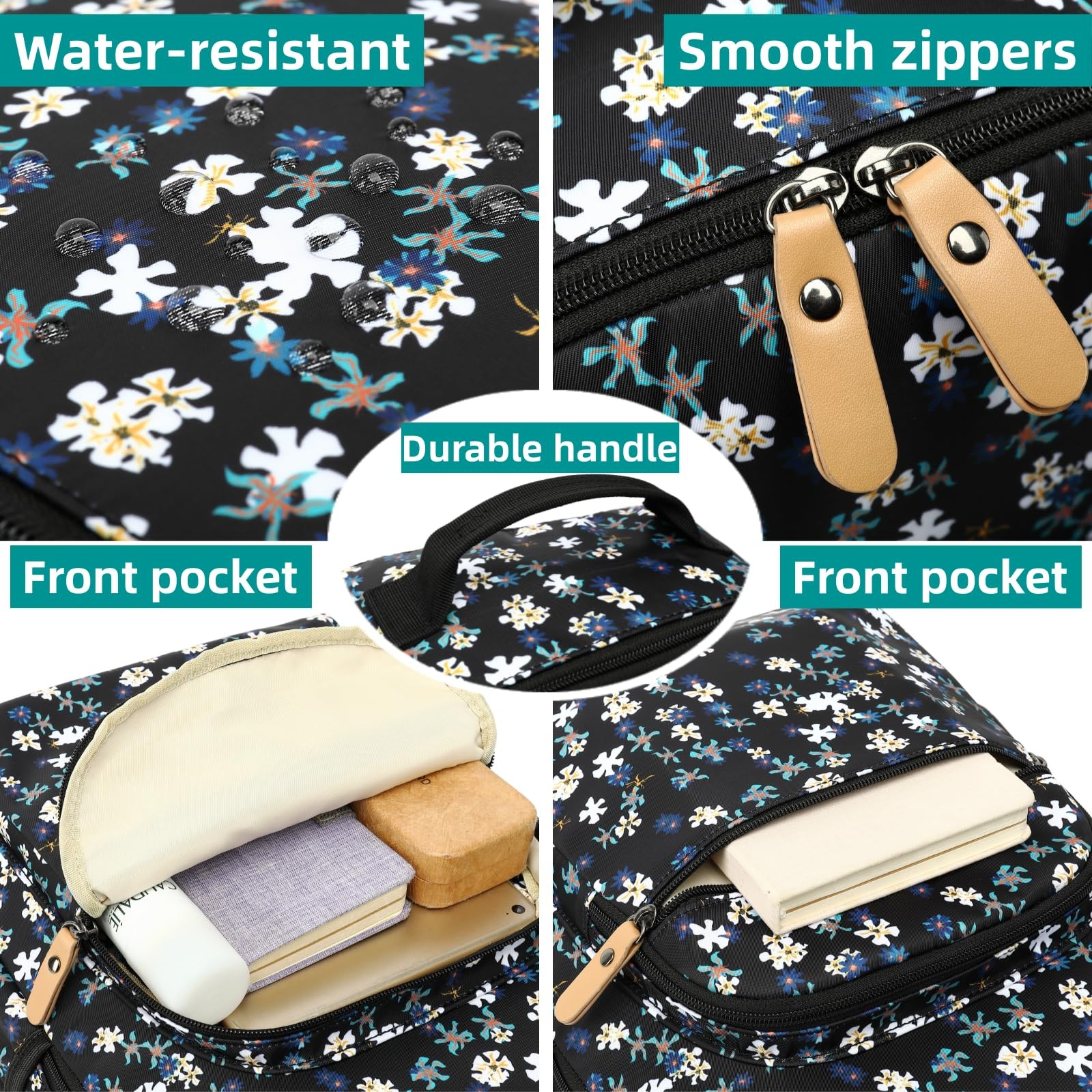 Black Sunflower Laptop Backpack Lightweight Floral School Travel Daypack Bag