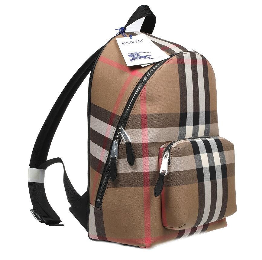 NEW BURBERRY JEFF CHECK TAUPE BROWN CANVAS BACKPACK BAG