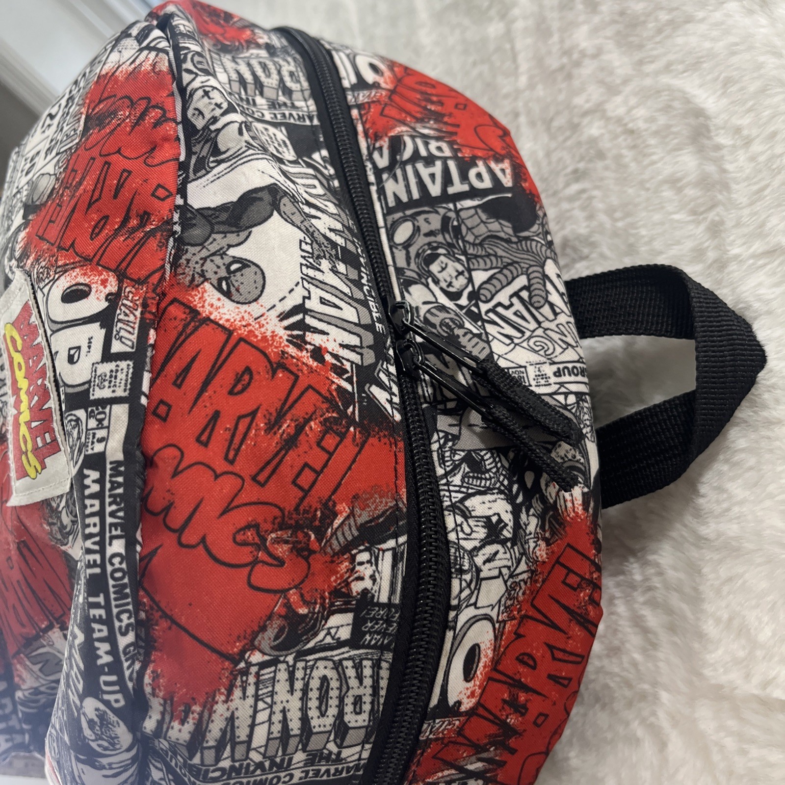 MARVEL COMIC BOOK BLACK & WHITE COVERS BACKPACK Spider-Man, Iron Man, Thor