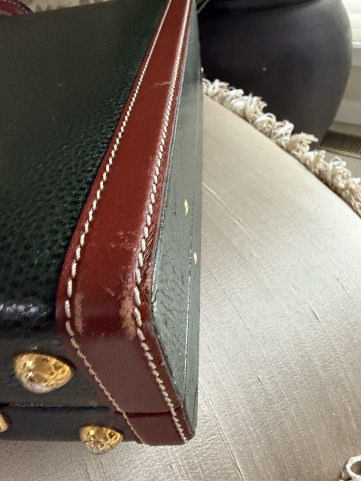 Cole Haan Leather Attache Hard Briefcase Hunter Green & Saddle Trim