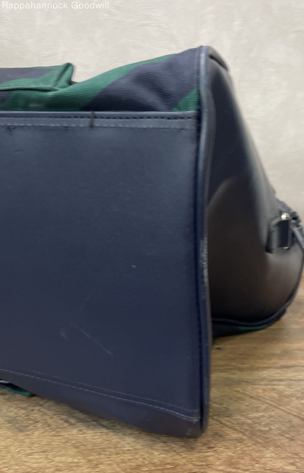 Tommy Hilfiger Navy Green Diagonal Striped Canvas Duffel Weekender Travel Bag