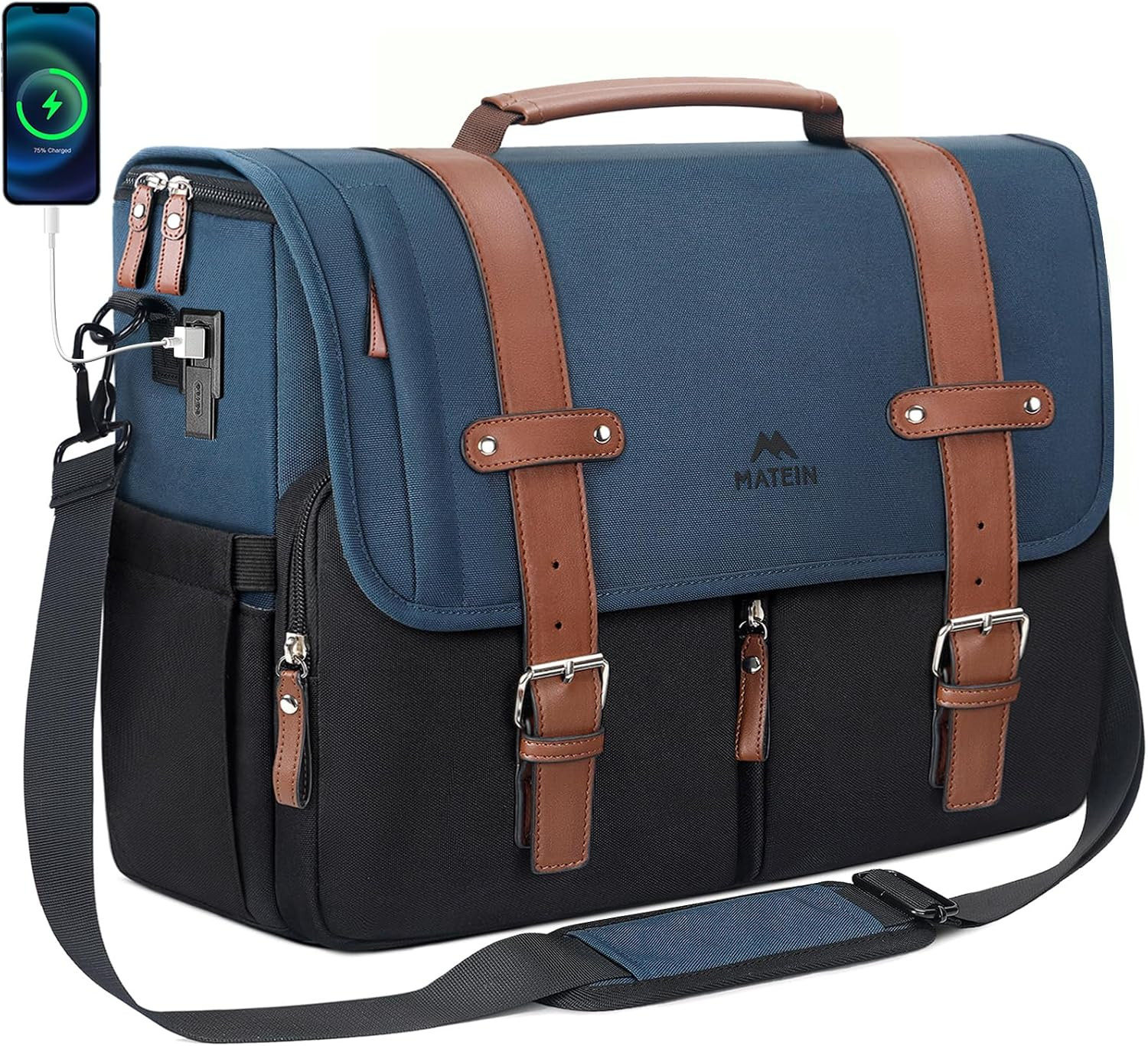Professional Laptop Messenger Bag with USB Port, Water Resistant, 17.3