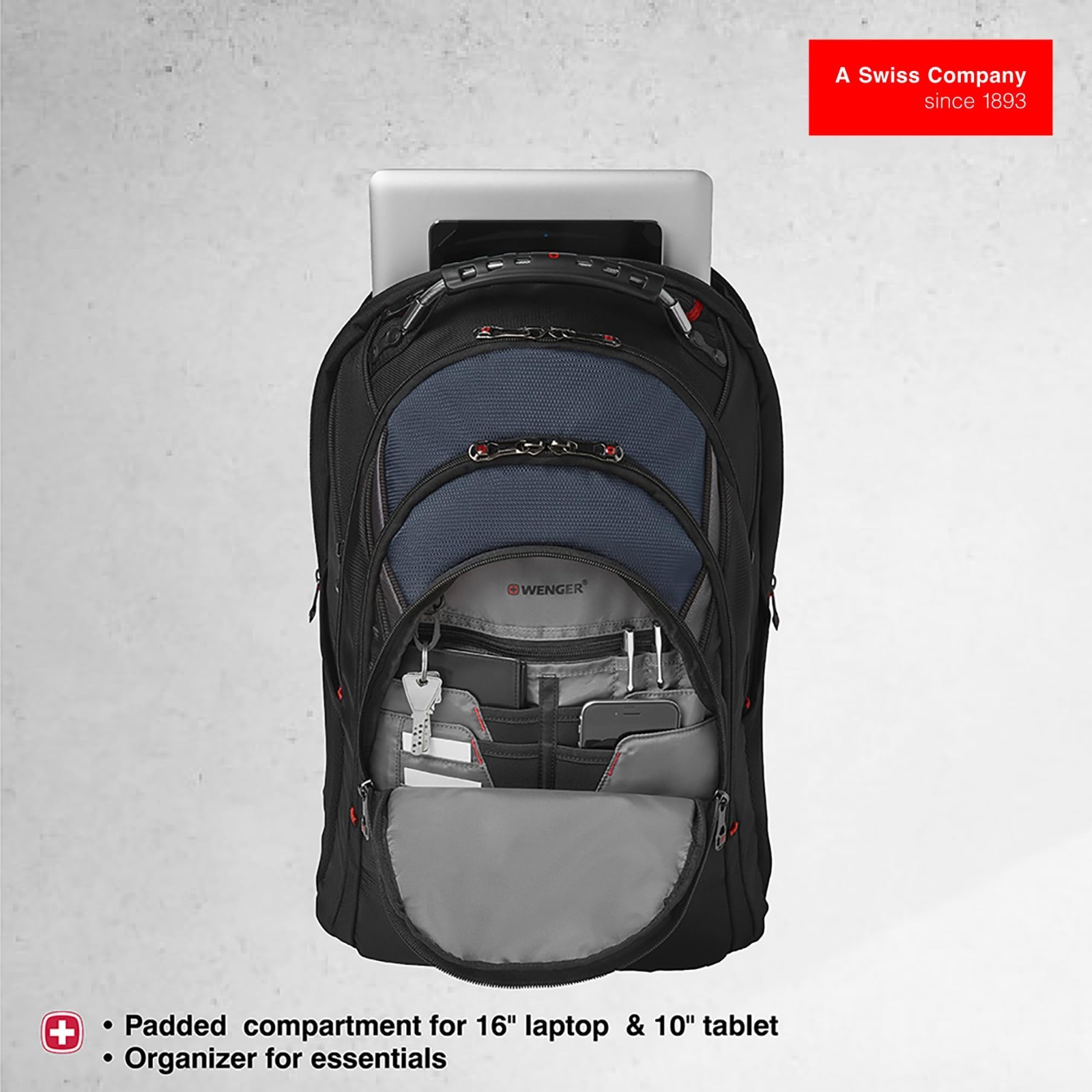 17″ Laptop Backpack for Men & Women, Stylish Black/Gray/Blue Bag, Durable & Spac