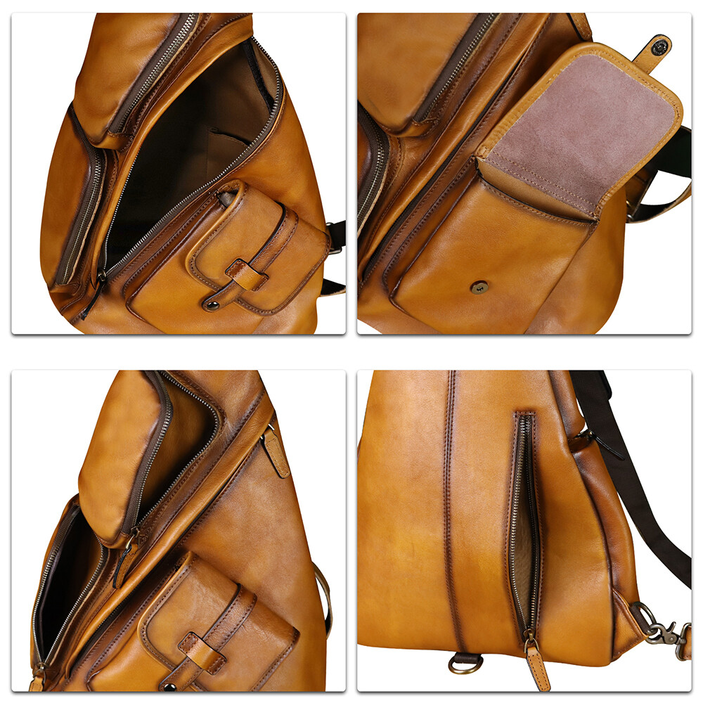 Genuine Leather Large Sling Bag for Men Sling Backpack Purse Crossbody Bag Ipad