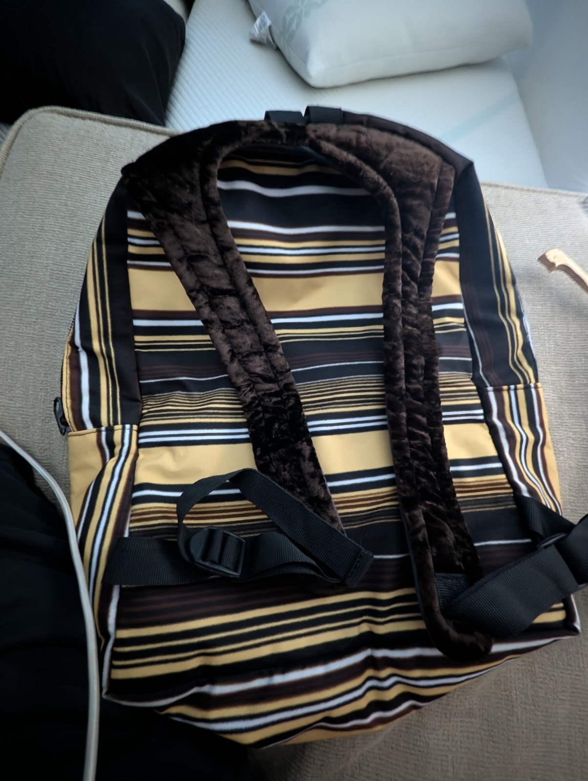 Multicolor Striped Backpack Native American Warrior Graphic Zip Large Unisex
