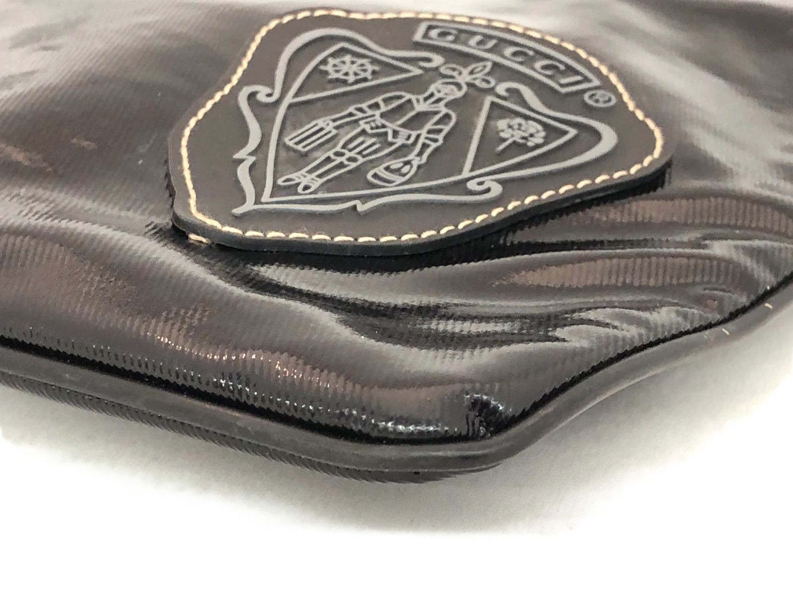 Gucci Crest Emblem Shoulder Messenger Bag Black Vintage Authentic 30×35.5x1cm