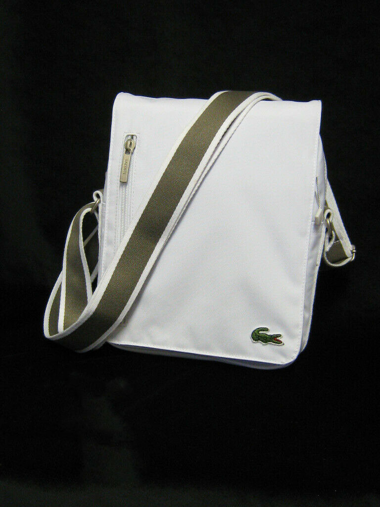 LACOSTE MESSENGER BAG Small Vintage L71 Casual 4 White Beige NEW