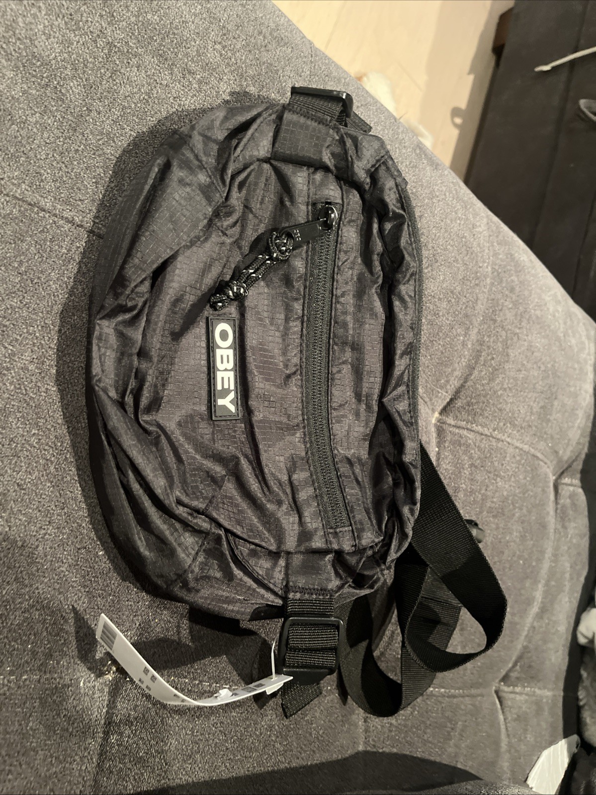 OBEY Black Fanny Pack Commuter Waist Bag Black Adjustable Strap NWT