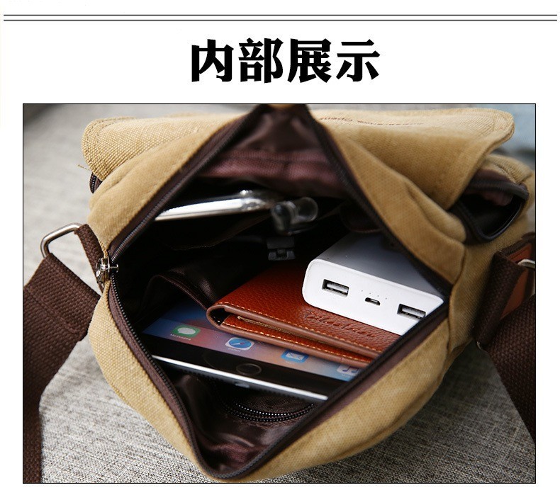 Vintage Canvas Messenger Bag for Men, Multi-Pocket Casual Shoulder Bag