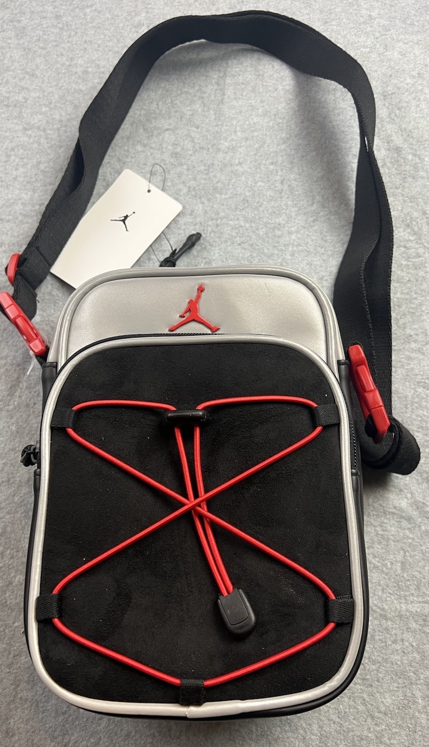 Jordan Festival Crossbody Bag 1L Black/Grey/Red Synthetic Leather MA0922-R69 NWT