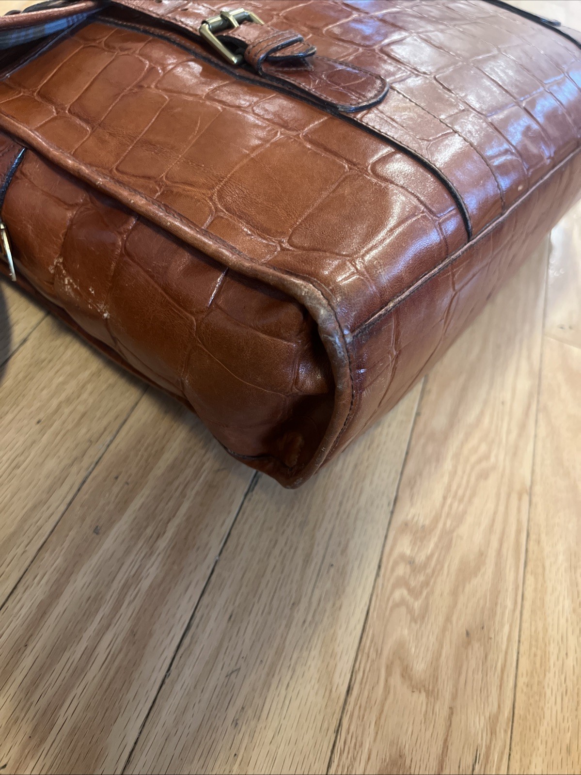Mulberry Brown Leather Briefcase Messenger Bag Croc Embossed