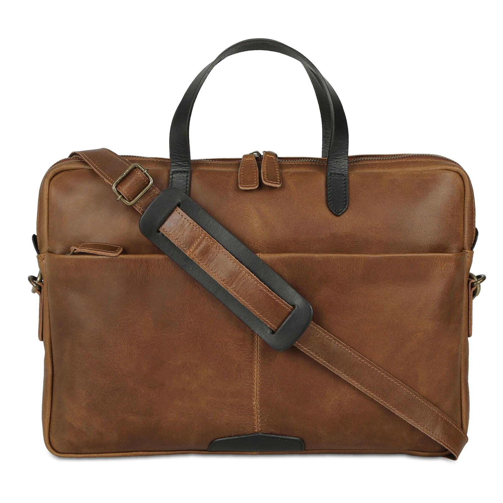 KomalC 15 5 Inch Leather Laptop Sleeve with Trolley Strap Slim Genuine Leathe