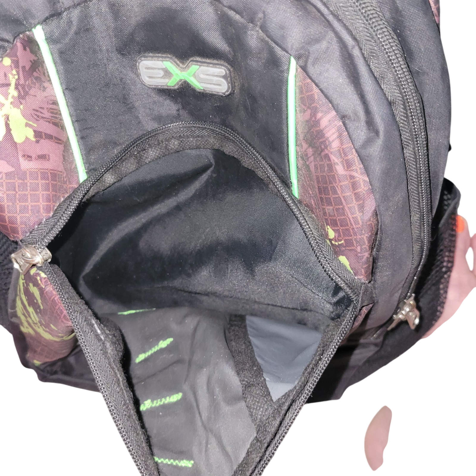 EXS Black & Green Splatter Backpack With Multiple Compartments