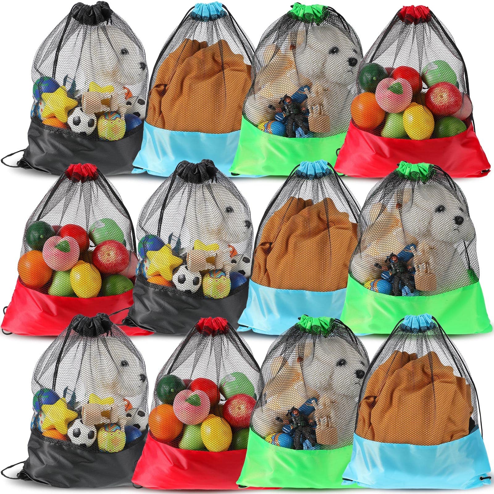 12 Pack Mesh Drawstring Bags Net Backpack Mesh Sports Storage Bag for Beach S…