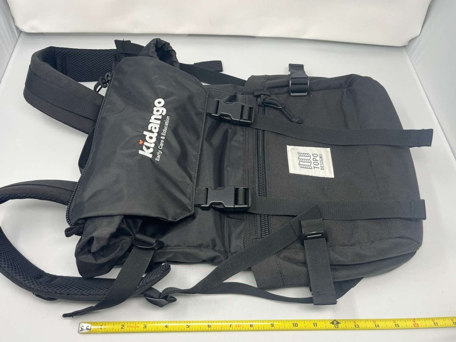 Topo Designs Rover Pack Backpack Black Hiking Kidango Logo Laptop Tote Rucking