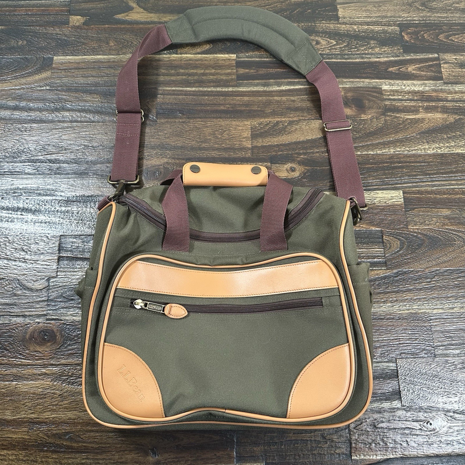 Vintage LL Bean Canvas Travel Bag Laptop Luggage Canvas/ Leather Trim