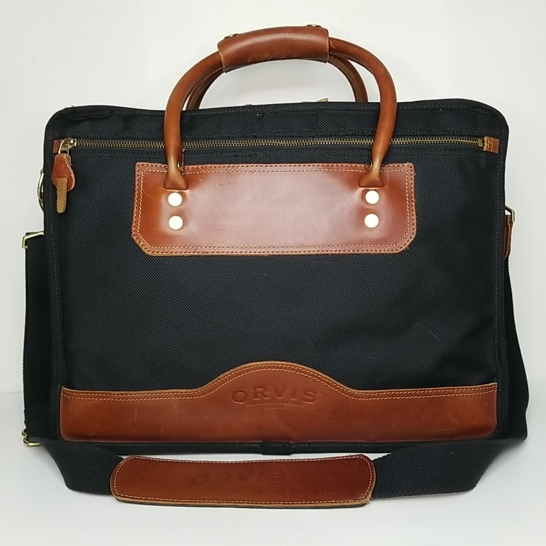 Orvis Battenkill 16″ Briefcase Messenger Bag Black Nylon/Brown Leather Trim