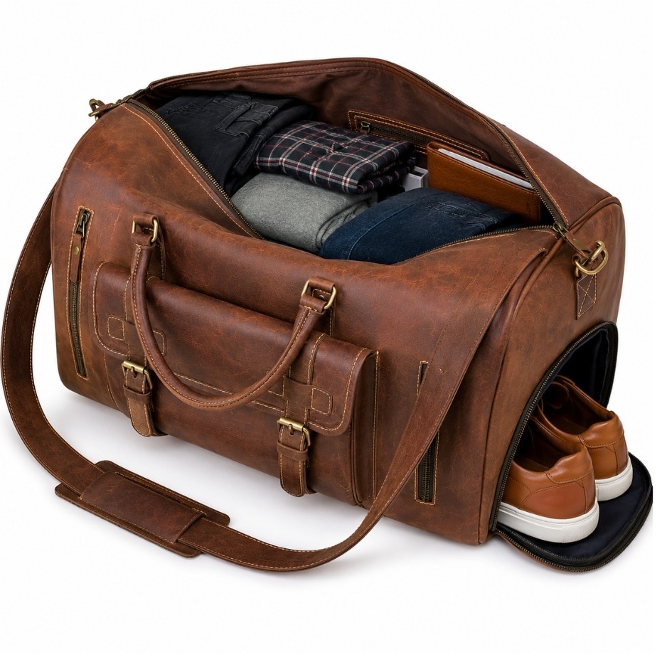 Genuine Leather Duffel Bag Men Weekender Travel Overnight Vintage Handmade New