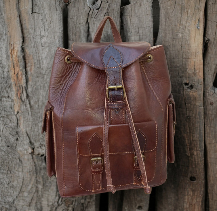 50% Off Moroccan leather Backpack , Unisex Leather Backpack 13 x 10 x 6