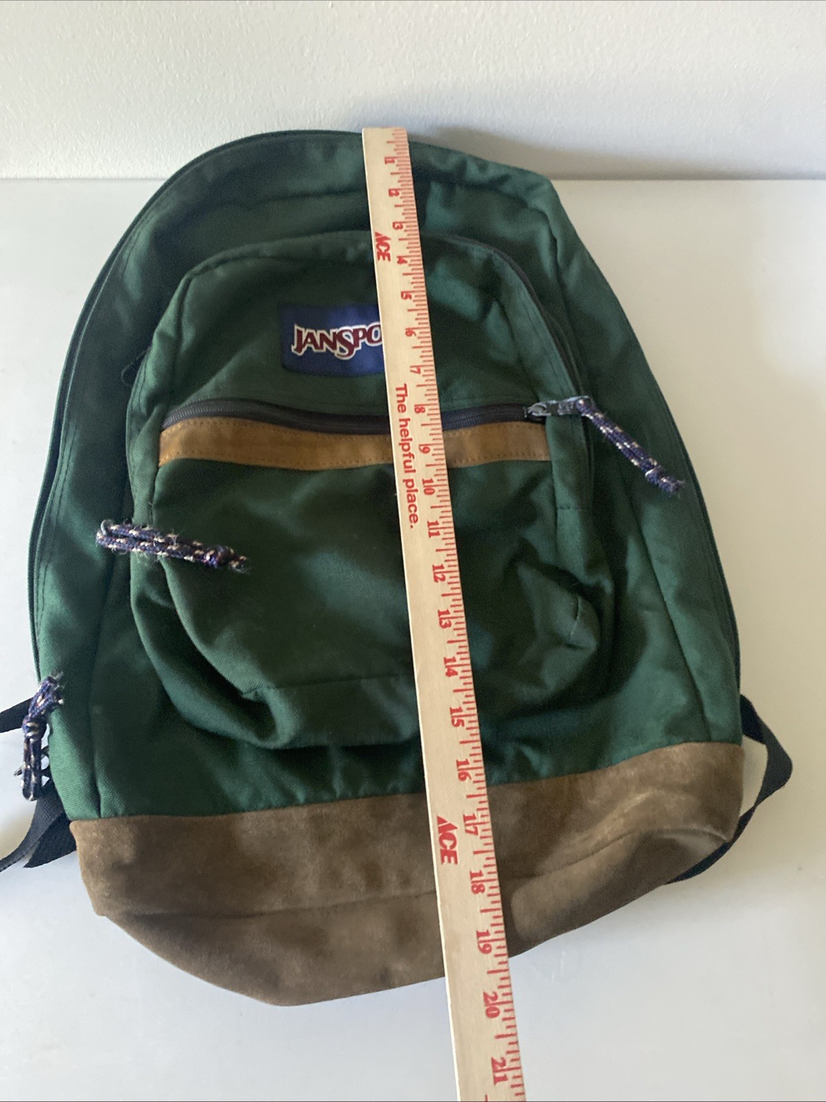Vintage Jansport suede leather bottom backpack green classic school USA 90s